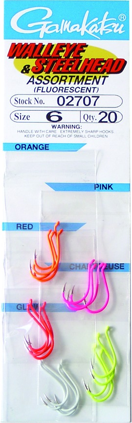 Gamakatsu 02707 Fluorescent Walleye and Steelhead Hook Assortment, Size