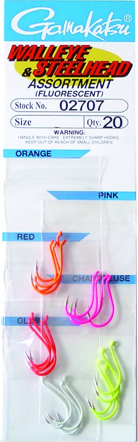 Gamakatsu 02709 Fluorescent Walleye and Steelhead Hook Assortment, Size
