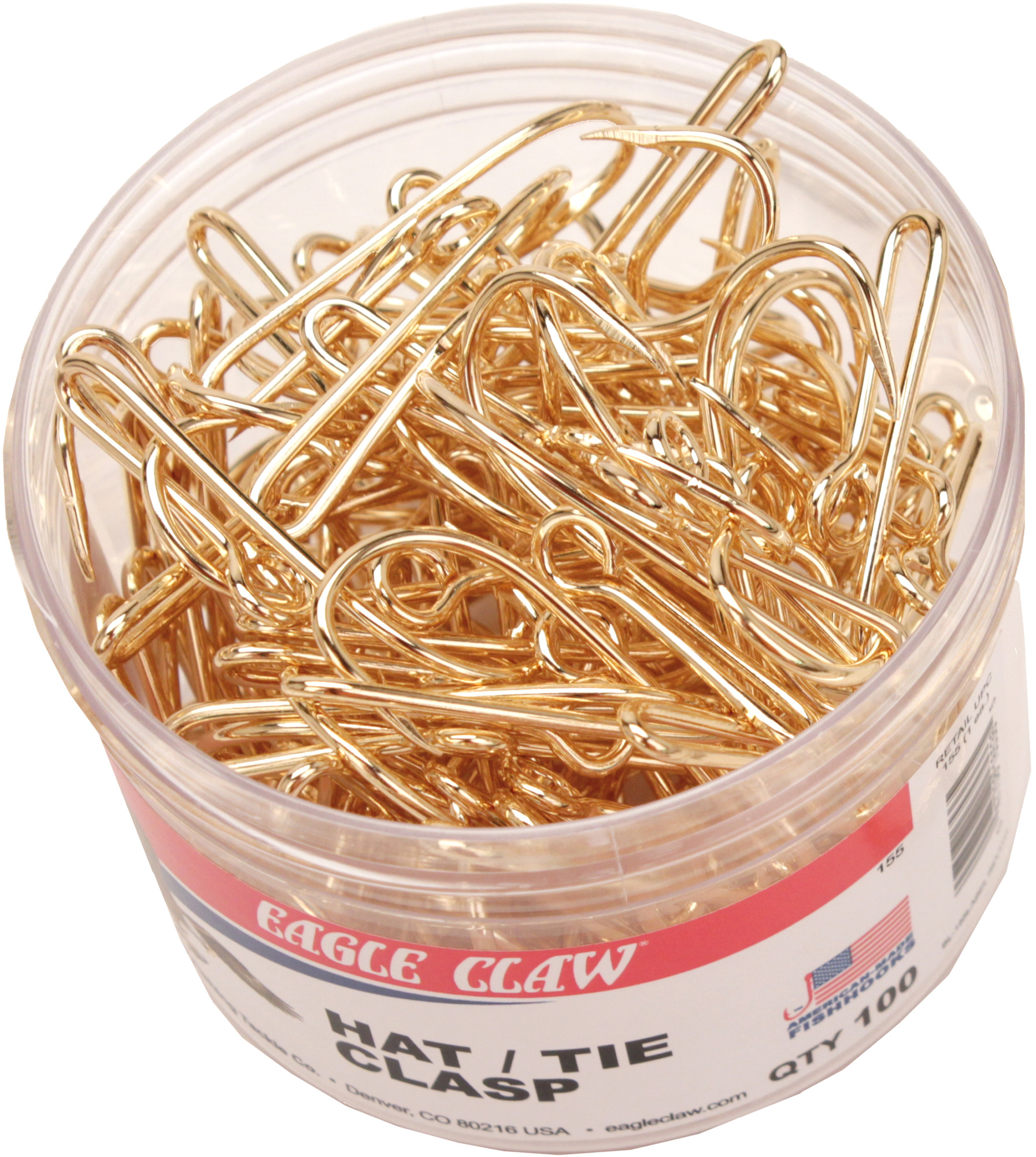 Eagle Claw 155 Hat/Tie Clasp Hook Gold, 100 per Pack