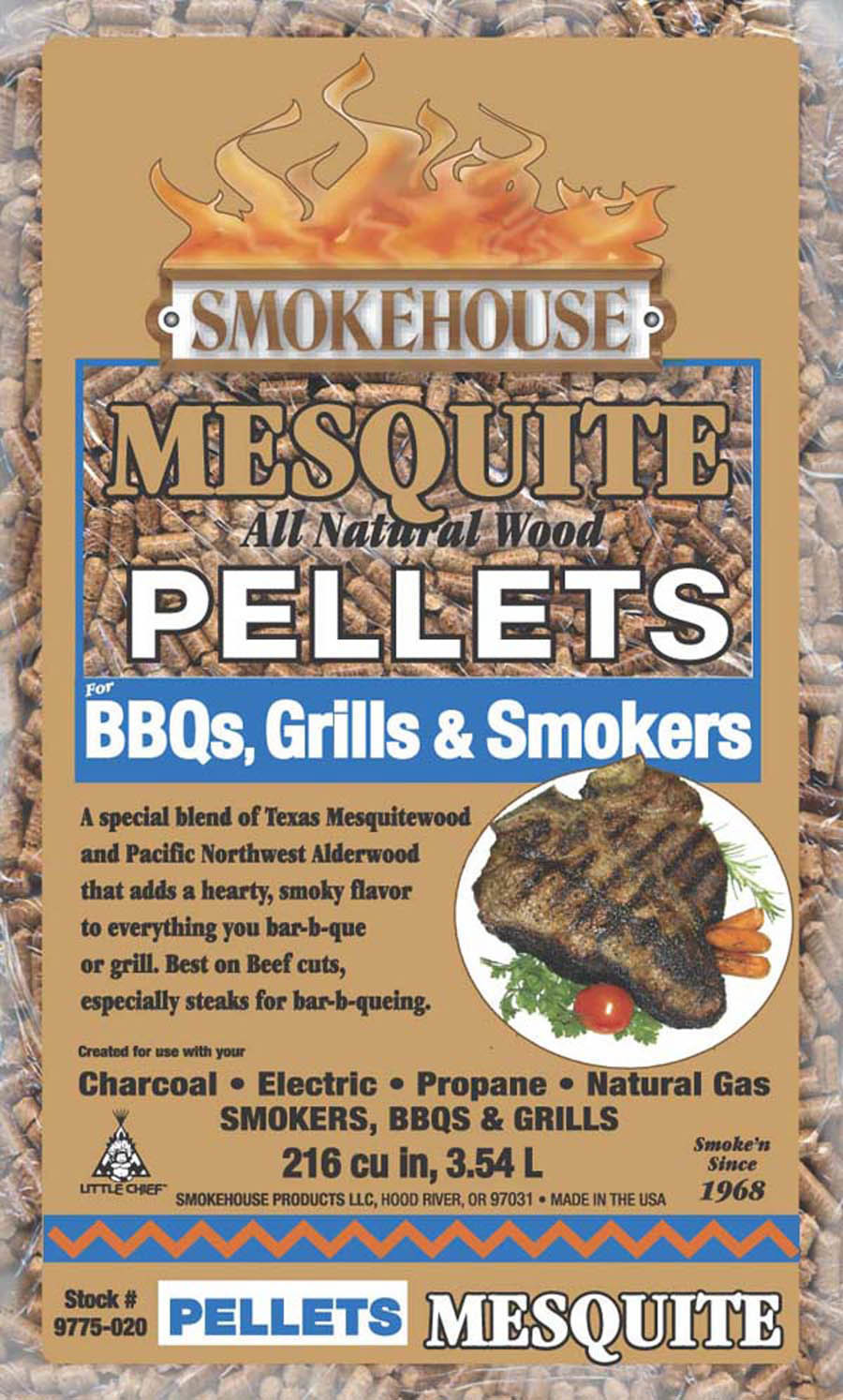Smokehouse 9775-020-0000 BBQ, Grill & Smoker Pellets 5# Bag-Mesquite