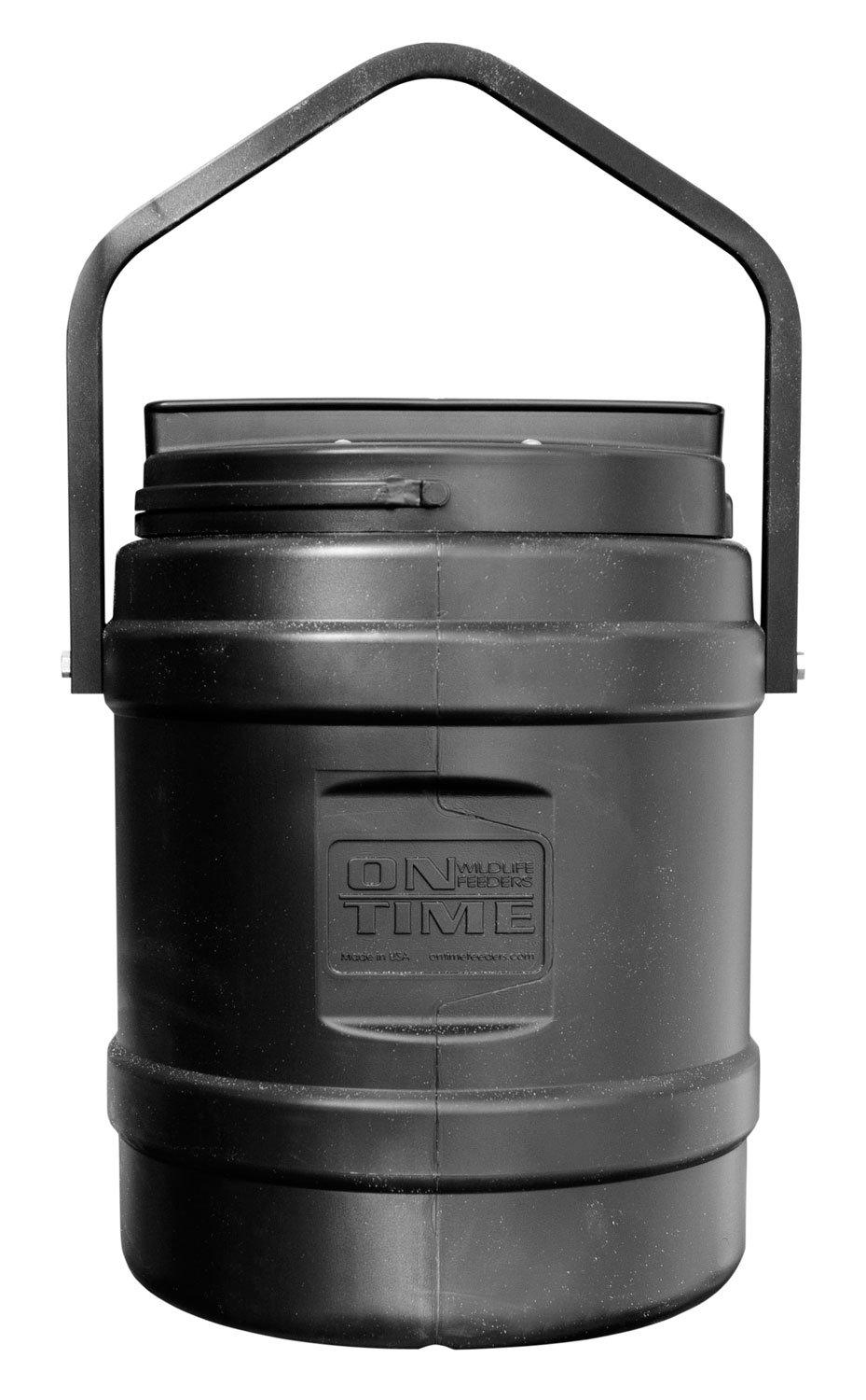 On Time 73000 Rice Bran Feeder made of Plastic with Black Finish, 10 Gallon Capacity, Hanging Bracket & 1-6 Feeding Times with 1-30 Duration
