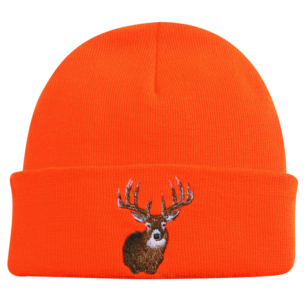 Outdoor Cap Knit Watch Cap w/Deer  <br>  Blaze Orange