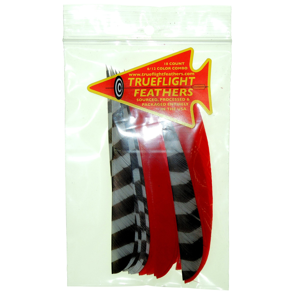 Trueflight Feather Combo Pack  <br>  Barred/Red 5 in. LW Shield Cut