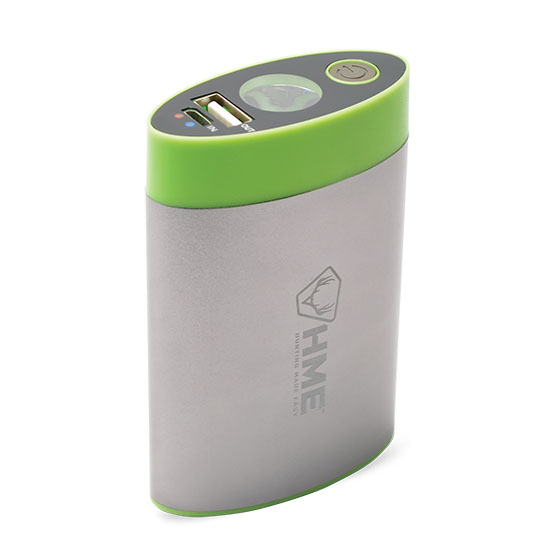 HME HW Hand Warmer  with Light ABS Plastic Sliver w/Green Accent Rechargeable Lithium Ion