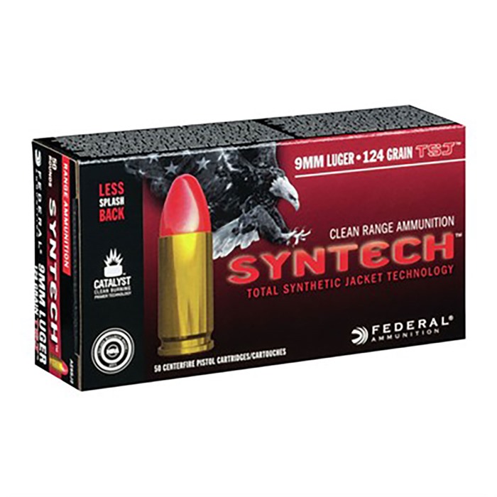 Federal AE9SJ2 American Eagle  9mm Luger 124 gr Total Syntech Jacket Round Nose (TSJRN) 50 Bx/ 10 Cs