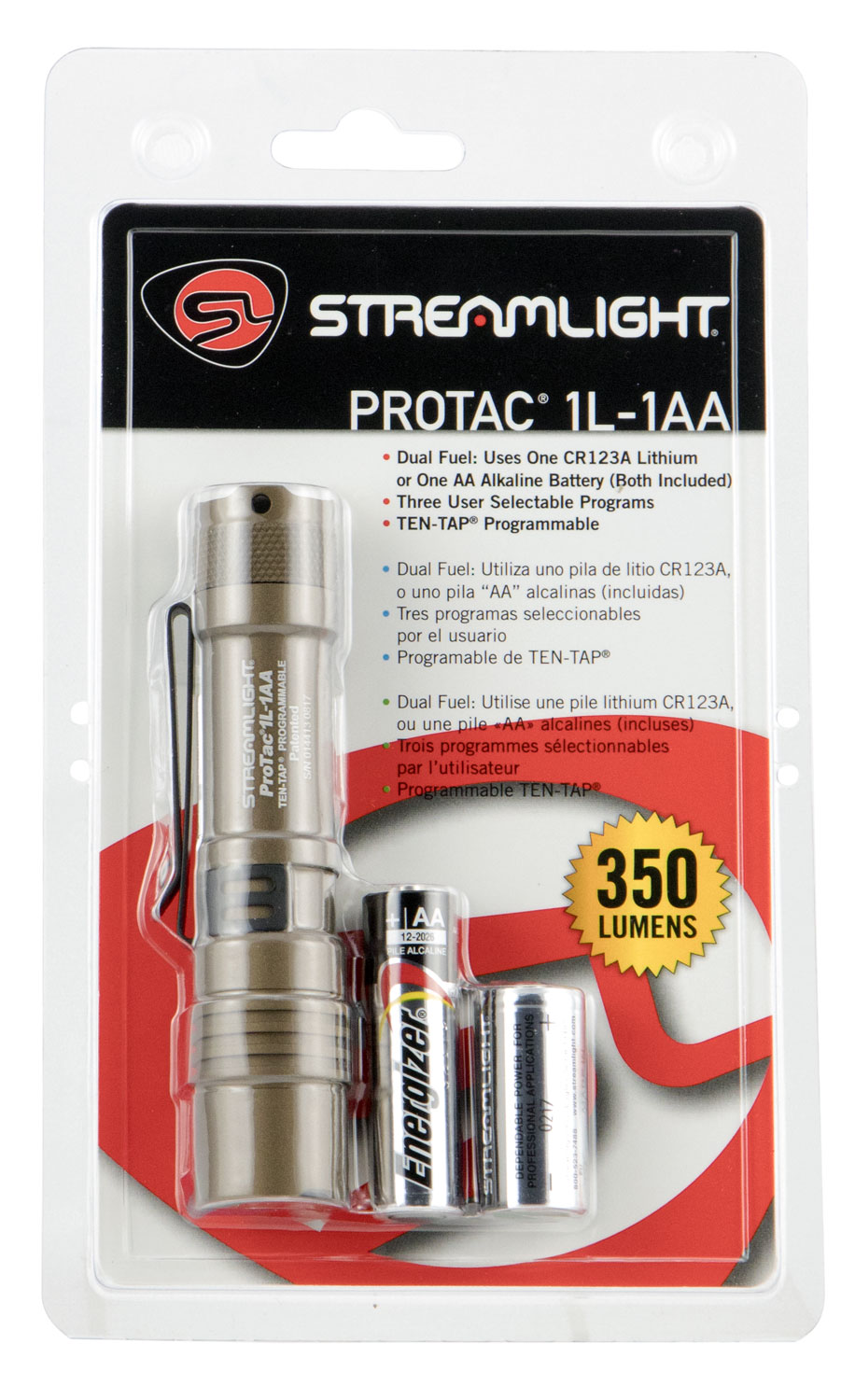 Streamlight 88073 ProTac 1L Coyote Aluminum White LED 40/150/350 Lumens 160 Meters Range
