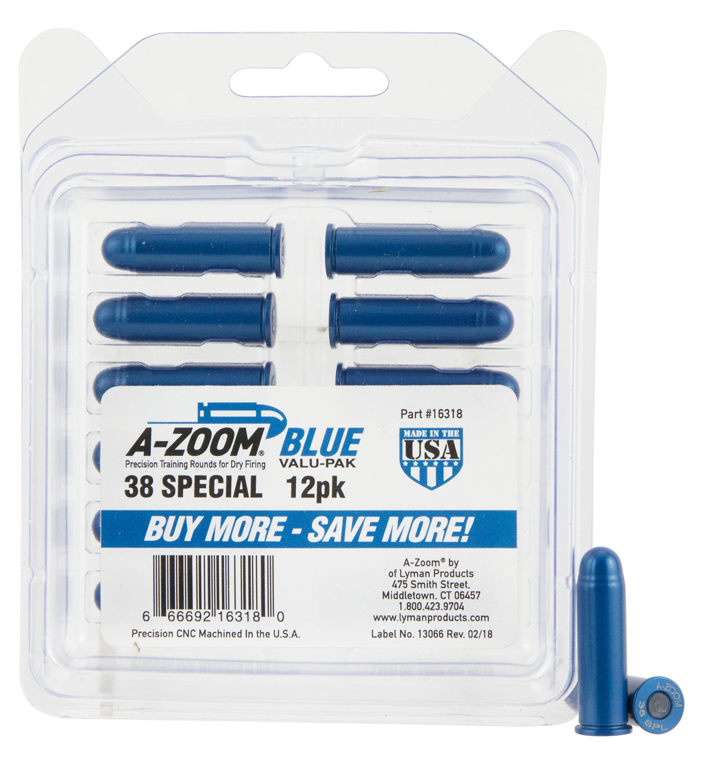 A-ZOOM METAL SNAP CAP BLUE .38 SPECIAL 12-PACK