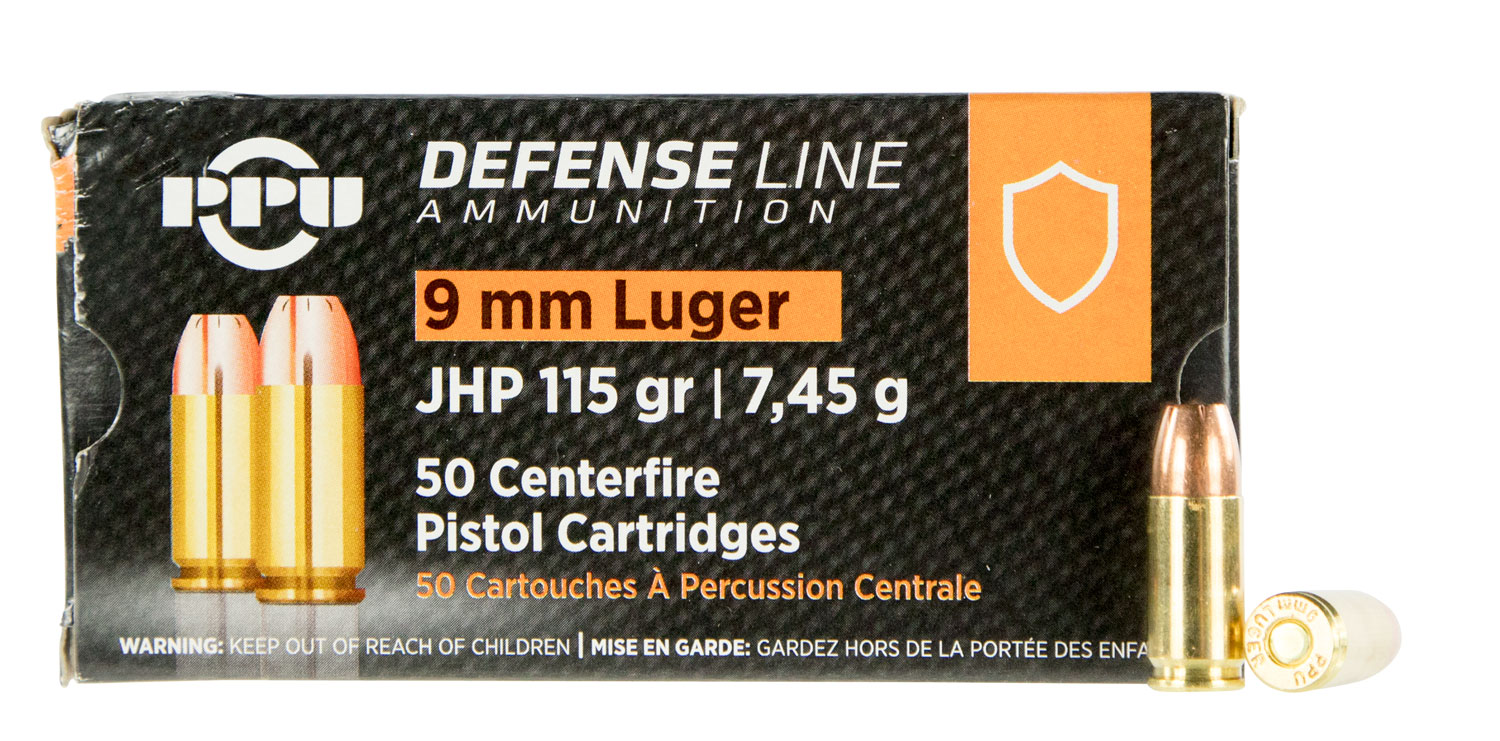 PPU PPD91 Defense  9mm Luger 115 gr Jacketed Hollow Point (JHP) 50 Per Box/20 Cs