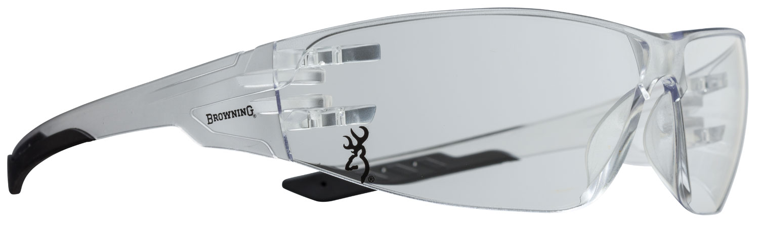 Browning 12761 Shooters Flex Glasses 99.9% UV Rated Polycarbonate Clear Lens with Clear Frame & Black Temple Grips