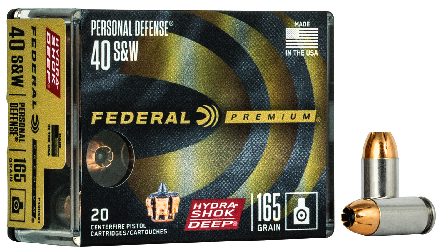 Federal P40HSD1 Premium Personal Defense 40 S&W 165 gr Hydra-Shok Deep Hollow Point 20 Bx/ 10 Cs