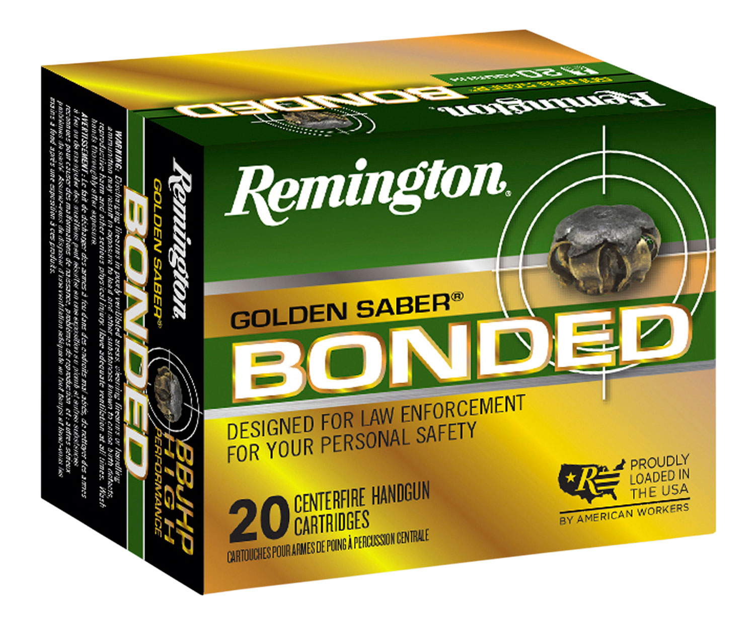 Remington Ammunition 29327 Golden Saber Bonded 45 ACP 230 gr Brass Jacket Hollow Point (BJHP) 20 Bx/ 25 Cs