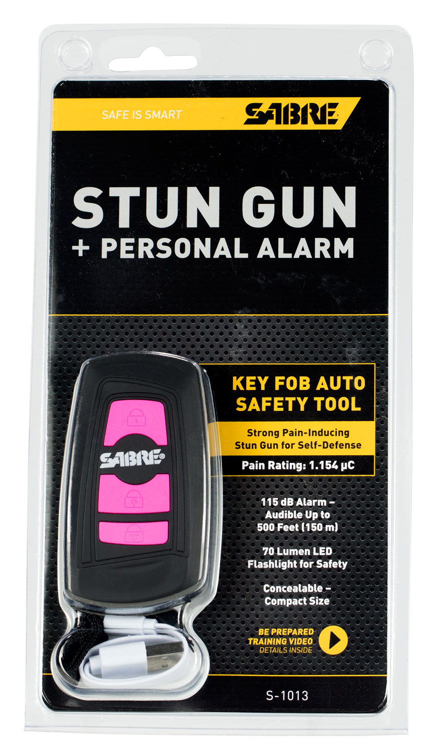 Sabre S1013PK 3-In-1 Stun Gun Safety Tool Pink Polymer 1.15 uC Pain Rating Features Built in Flashlight
