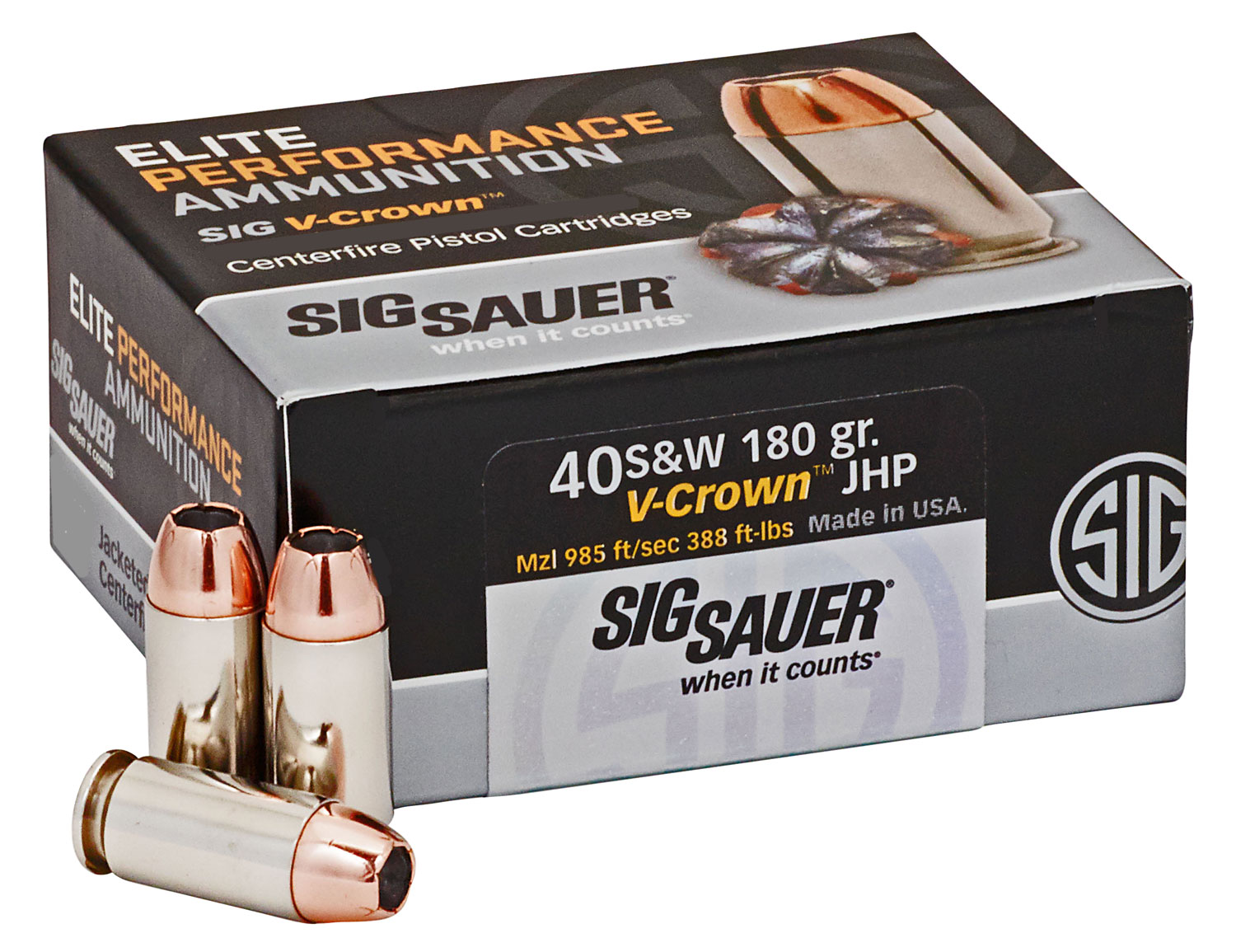 Sig Sauer E40SW250 Elite V-Crown  40 S&W 180 gr Jacketed Hollow Point (JHP) 50 Bx/ 20 Cs