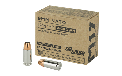 Sig Sauer E9MMA2PM1720 Elite Defense M17 9mm Luger +P 124 gr 1165 fps V-Crown Jacketed Hollow Point (VJHP) 20 Bx/10 Cs