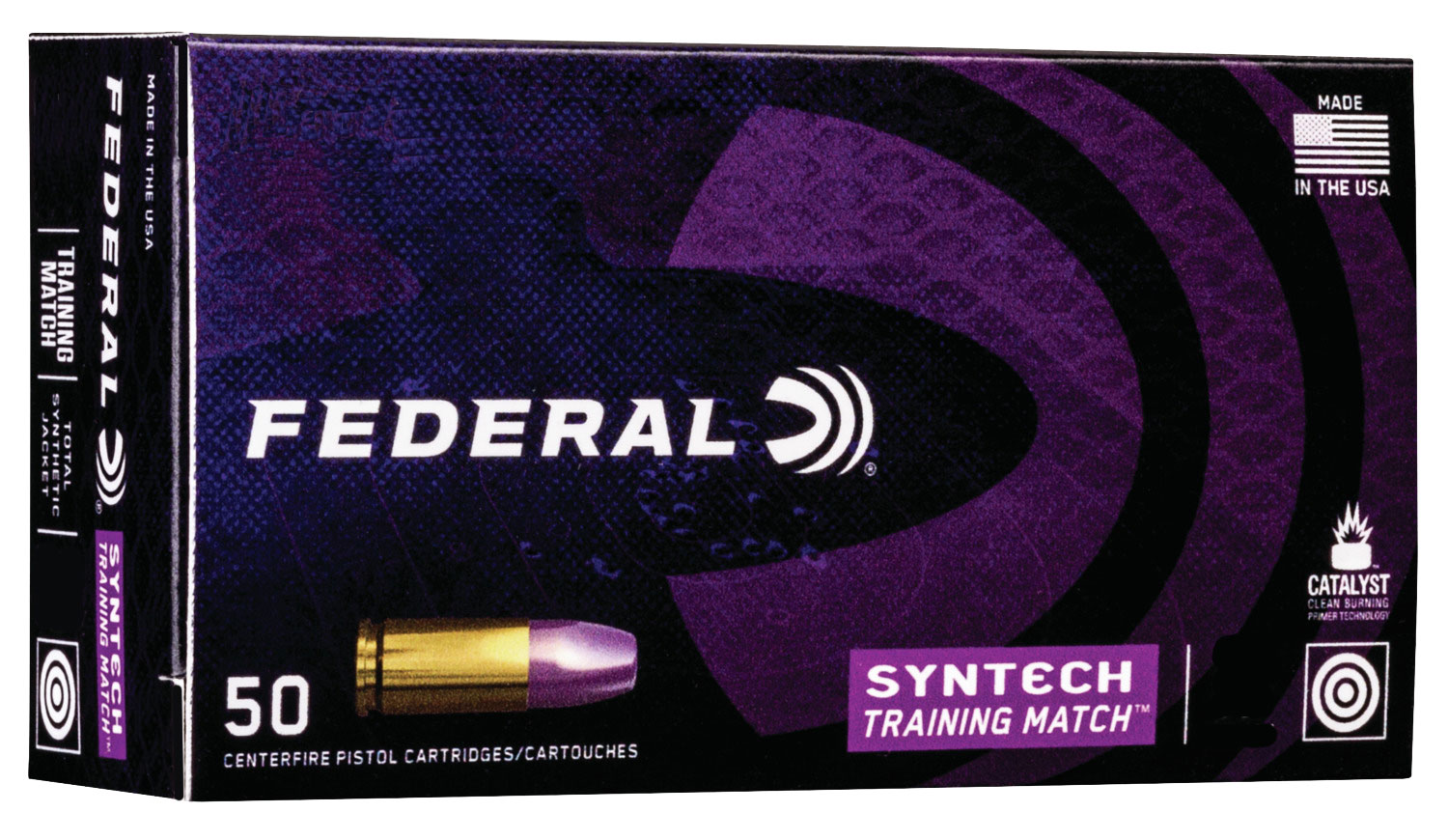 Federal AE9SJ4 Syntech Training Match 9mm Luger 124 gr Total Syntech Jacket Flat Nose (TSF) 50 Per Box/ 10 Cs