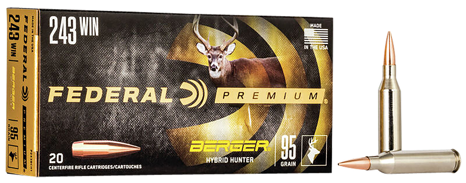 Federal P243BCH1 Premium  243 Win 95 gr Berger Hybrid Hunter 20 Per Box/ 10 Cs