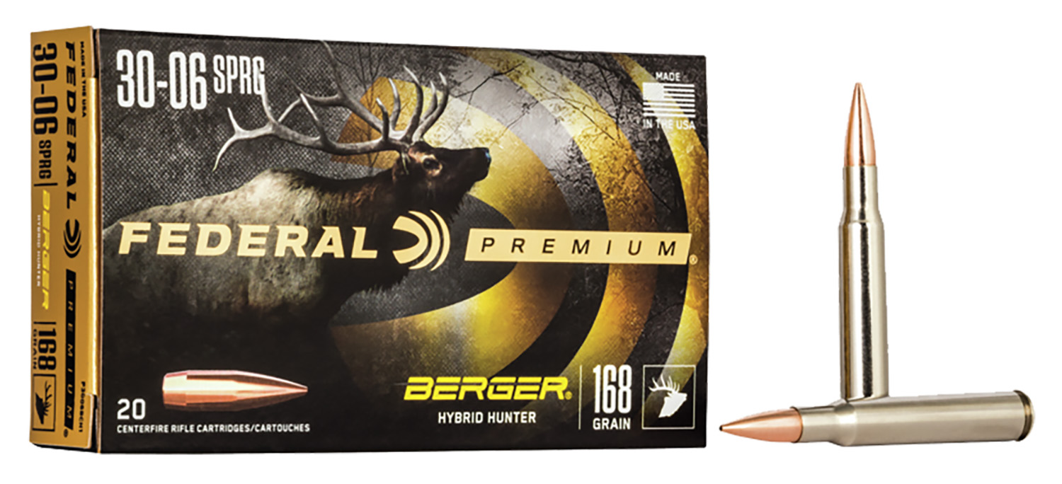 Federal P3006BCH1 Premium  30-06 Springfield 168 gr Berger Hybrid Hunter 20 Per Box/ 10 Cs