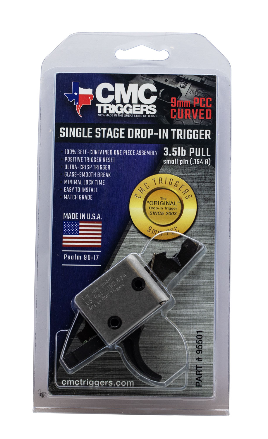 CMC Triggers 95501 Drop-In PCC Single-Stage Curved Trigger with 3-3.50 lbs Draw Weight & Black/Silver Finish for AR-15/AR-10