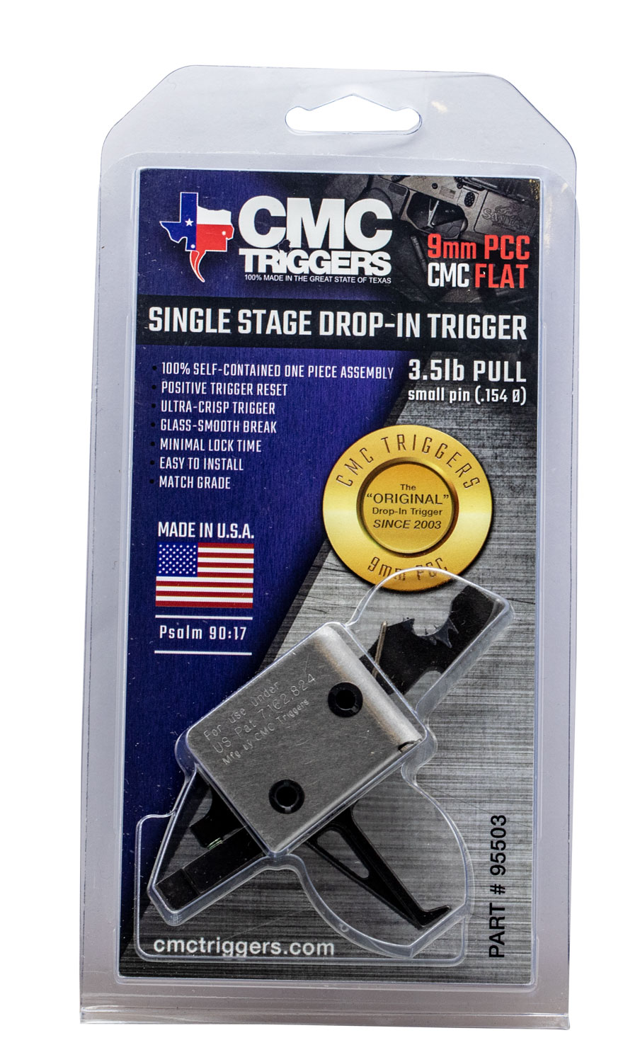 CMC Triggers 95503 Drop-In PCC AR-15, AR-10 9mm Single-Stage Flat 3.00-3.50 lbs