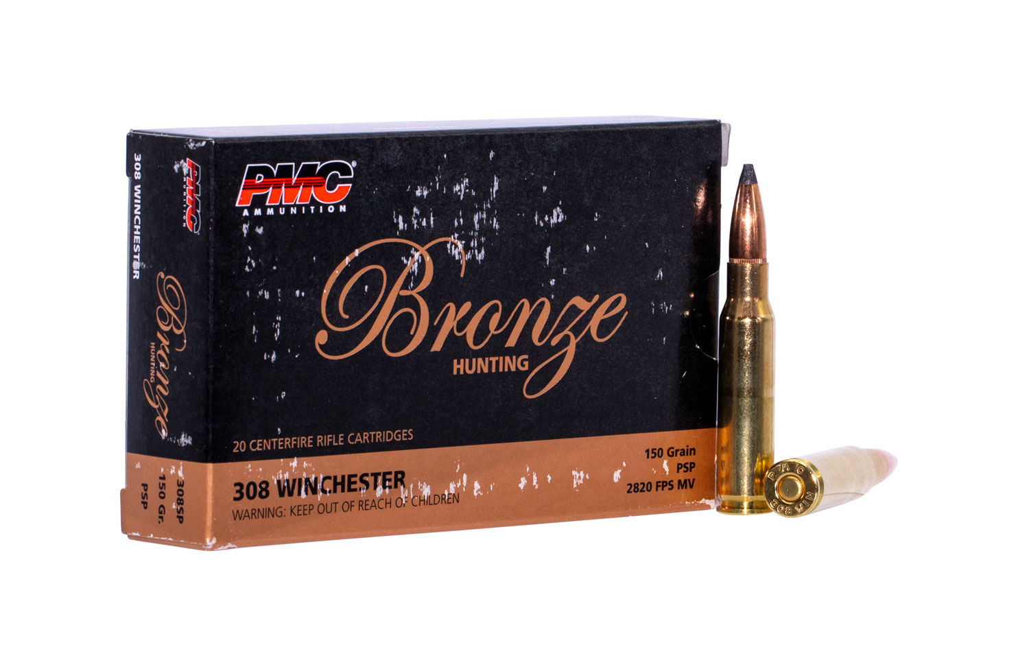 PMC 308SP Bronze  308 Win 150 gr Pointed Soft Point (PSP) 20 Bx/ 40 Cs