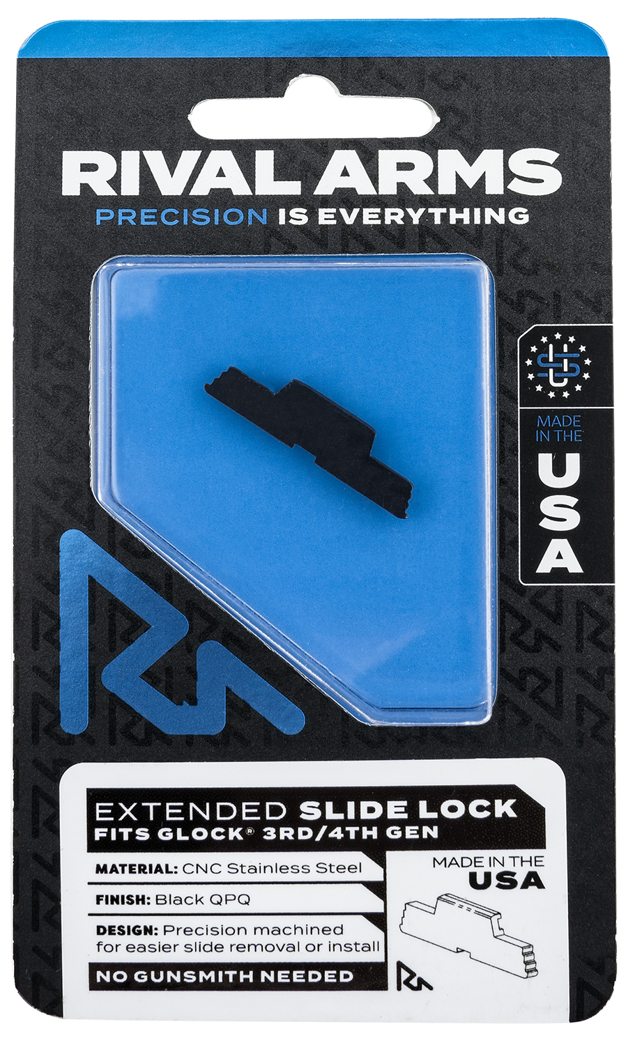 Rival Arms RA80G001A Slide Lock  Extended Compatible w/Glock Gen3-4 Stainless Steel