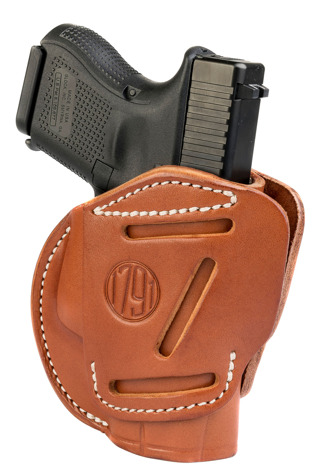 1791 Gunleather 3WH3CBRA 3 Way  Brown Leather OWB fits Glock 26;Ruger LC9;S&W Shield Ambidextrous Hand