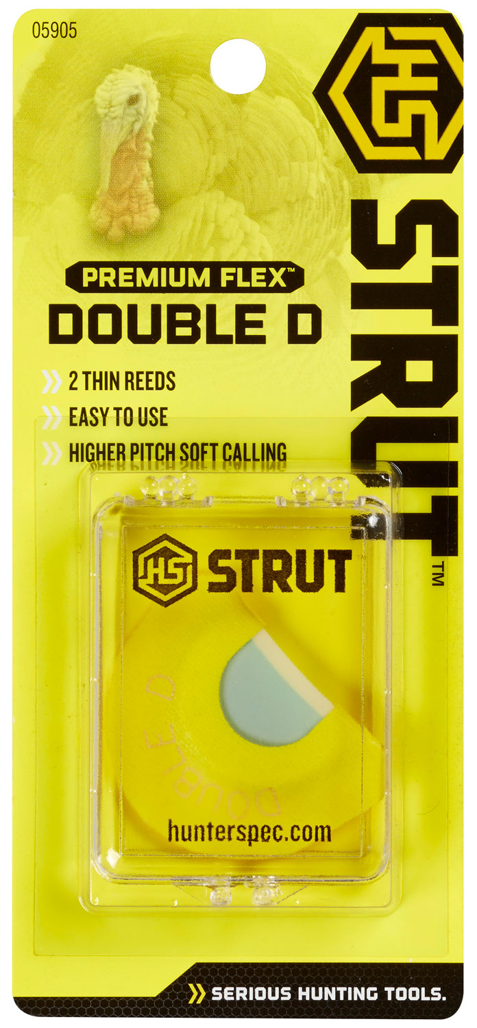 HS Strut 05905 Double D Double Reed Diaphragm Call Double Reed Turkey Hen Sounds Attracts Turkeys Yellow