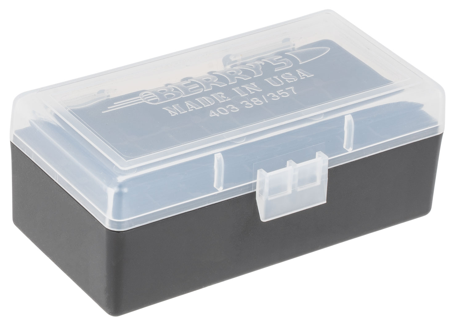 Berrys 61687 403 Ammo Box 38 Special,357 Mag 50rd Clear Lid w/Black Bottom