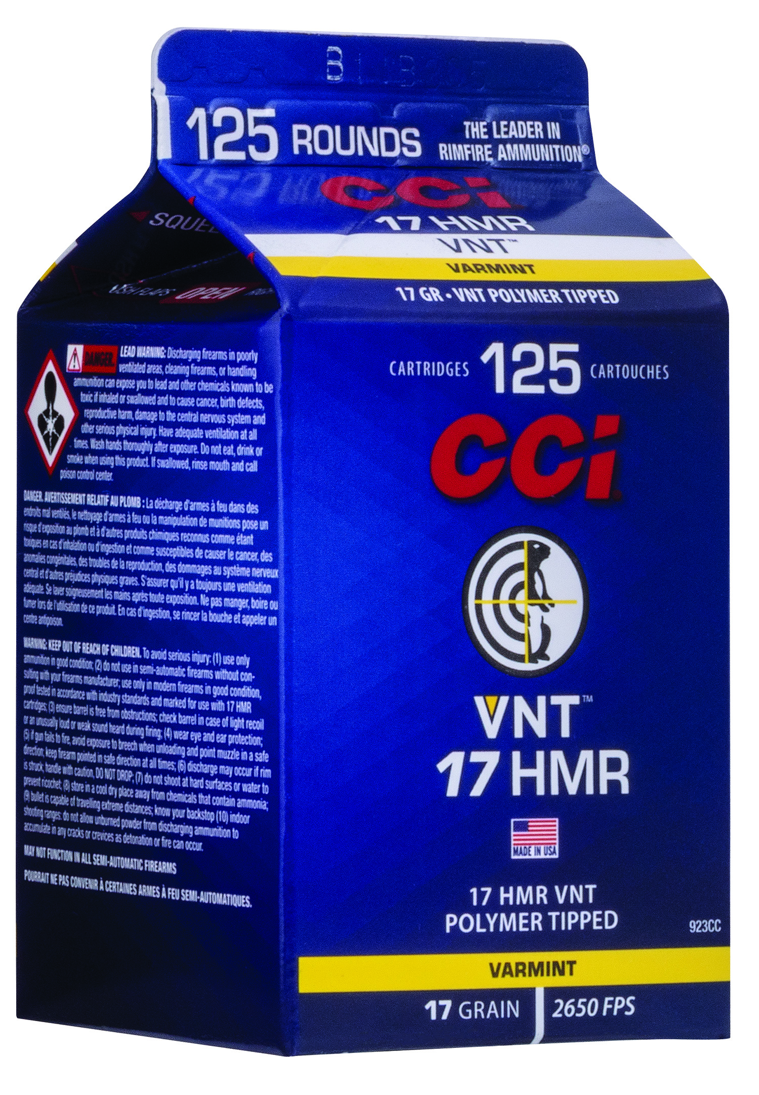 CCI 923CC VNT Rimfire 17 HMR 17 gr Varmint Tipped 125 Per Box/ 10 Case