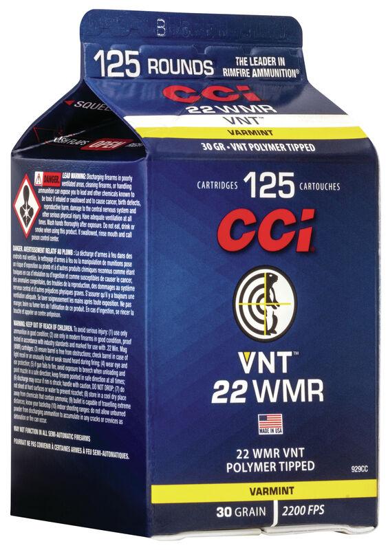 CCI 929CC VNT Rimfire 22 WMR 30 gr Varmint Tipped 125 Per Box/ 10 Case