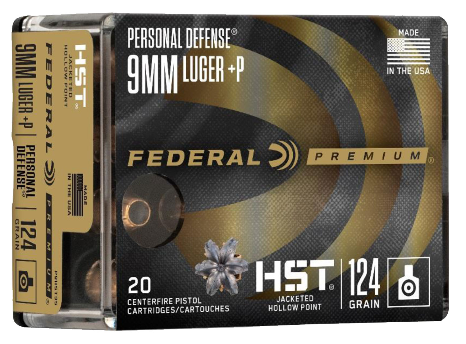 Federal P9HST3S Premium Personal Defense 9mm Luger 124 gr HST Jacketed Hollow Point 20 Bx/ 10 Cs