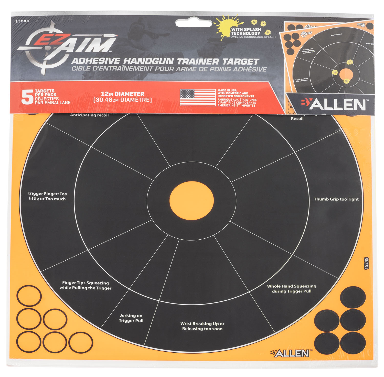 EZ-Aim 15248 Reflective Adhesive Target Splash Handgun Trainer Circle Self-Adhesive Paper Target 12