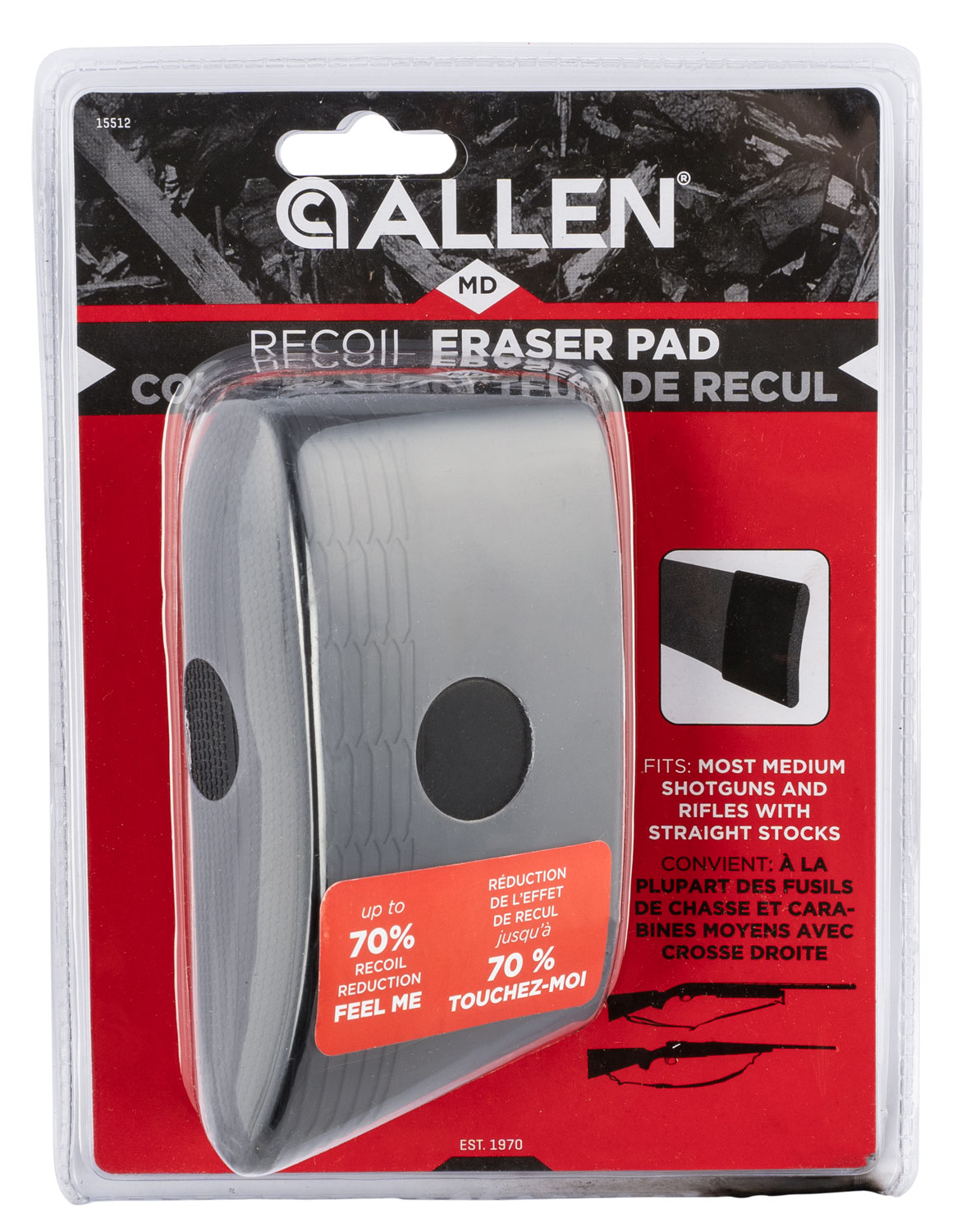 Allen 15512 Recoil Eraser  Medium Black Polymer
