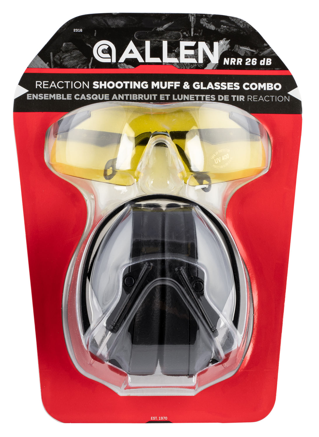 Allen 2316 Reaction Lo-Profile Shooting Muff & Glasses Combo Polymer 26 dB Over the Head Black Adult