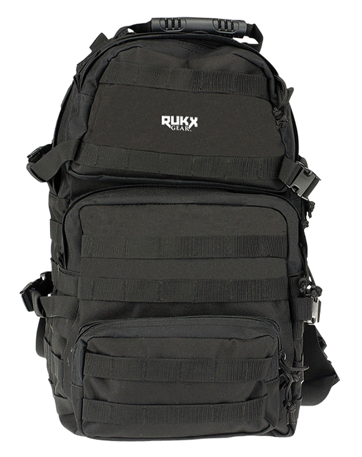 Rukx Gear ATICT3DB Tactical 3 Day Water Resistant Black 600D Polyester with Molle Webbing, Hook & Loop Panel, 4 Storage Areas 16