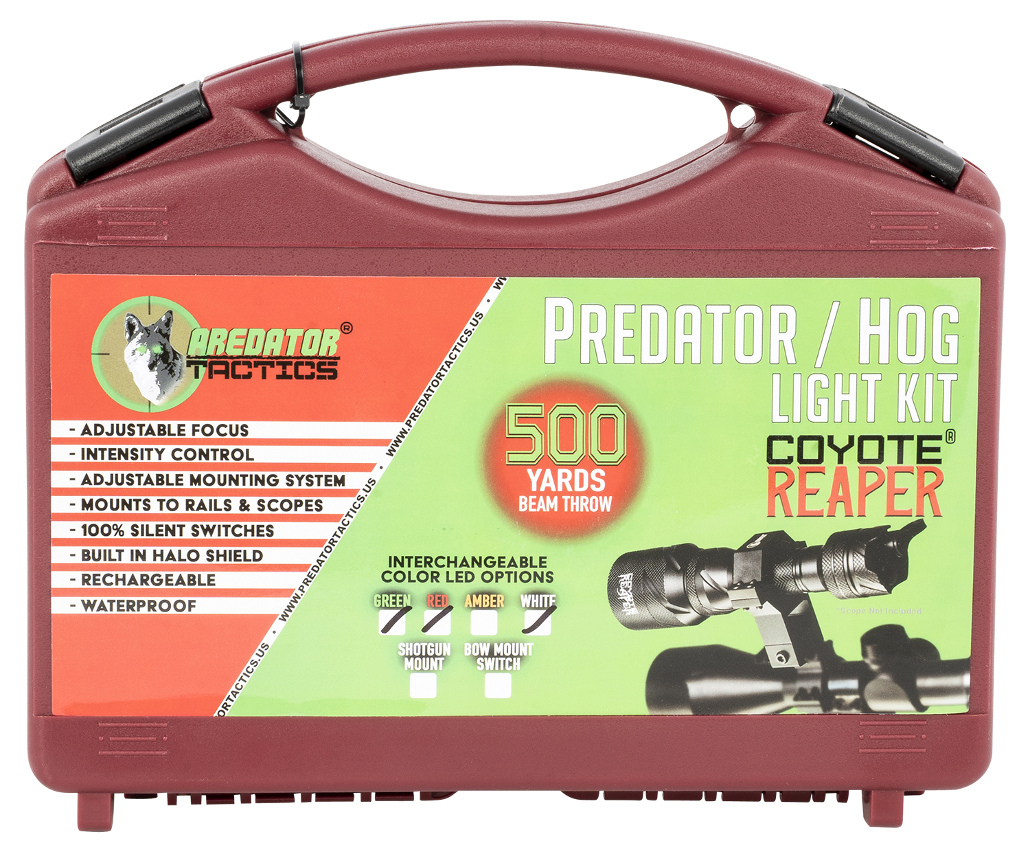 Predator Tactics 97526 Coyote Reaper Rifle Edition For Rifle Red/Green/White LED Light 500 yds Beam QR Weaver/Picatinny Mount Matte Black