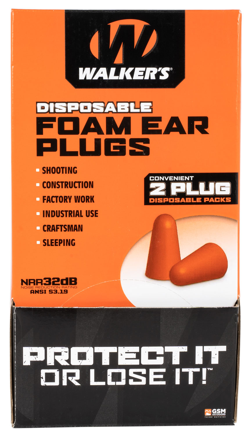 Walkers GWPFOAMPLUG Foam Ear Plugs Counter Display 32 dB Orange 100 Pair (200 Count)