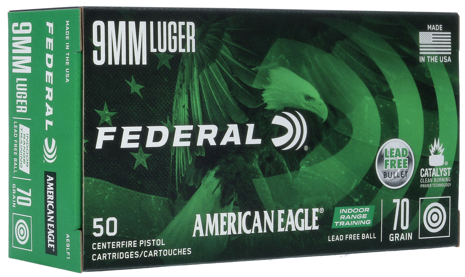 Federal AE9LF1 American Eagle  9mm Luger 70 gr Lead Free IRT 50 Bx/ 10 Cs