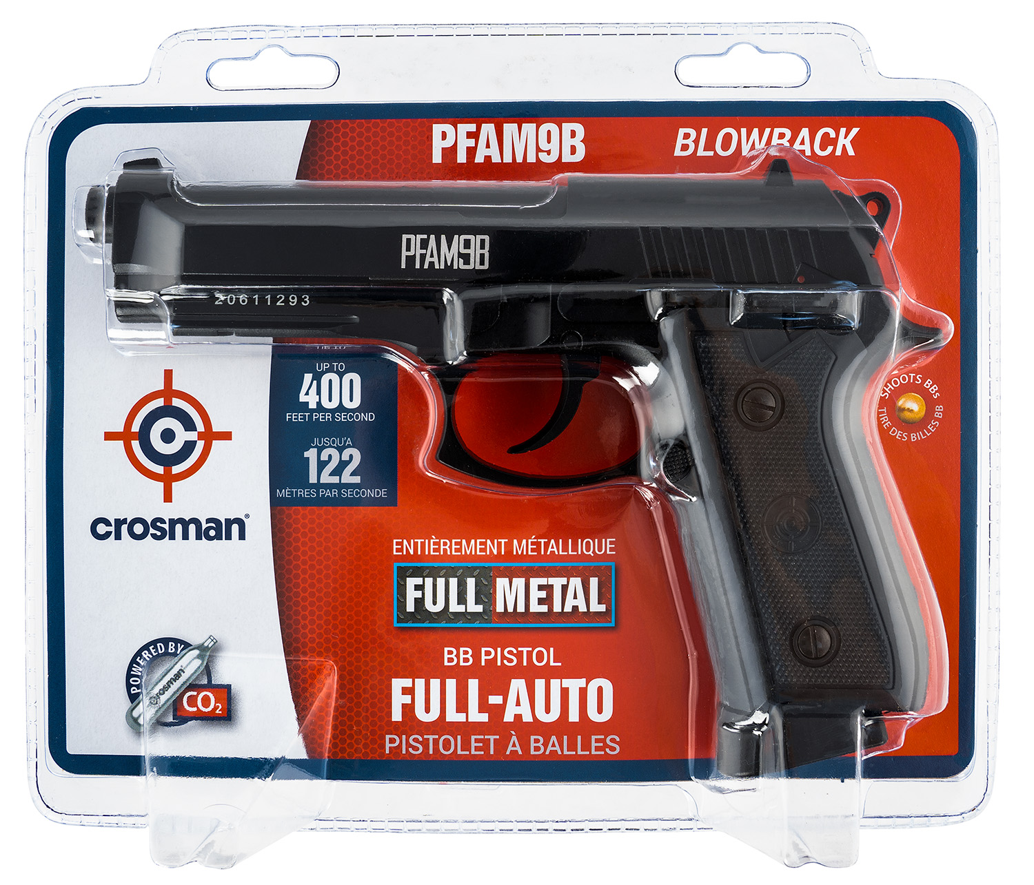 Crosman PFAM9B Full Auto Air Pistol CO2 177 BB 20rd Black Frame Black Polymer Grip
