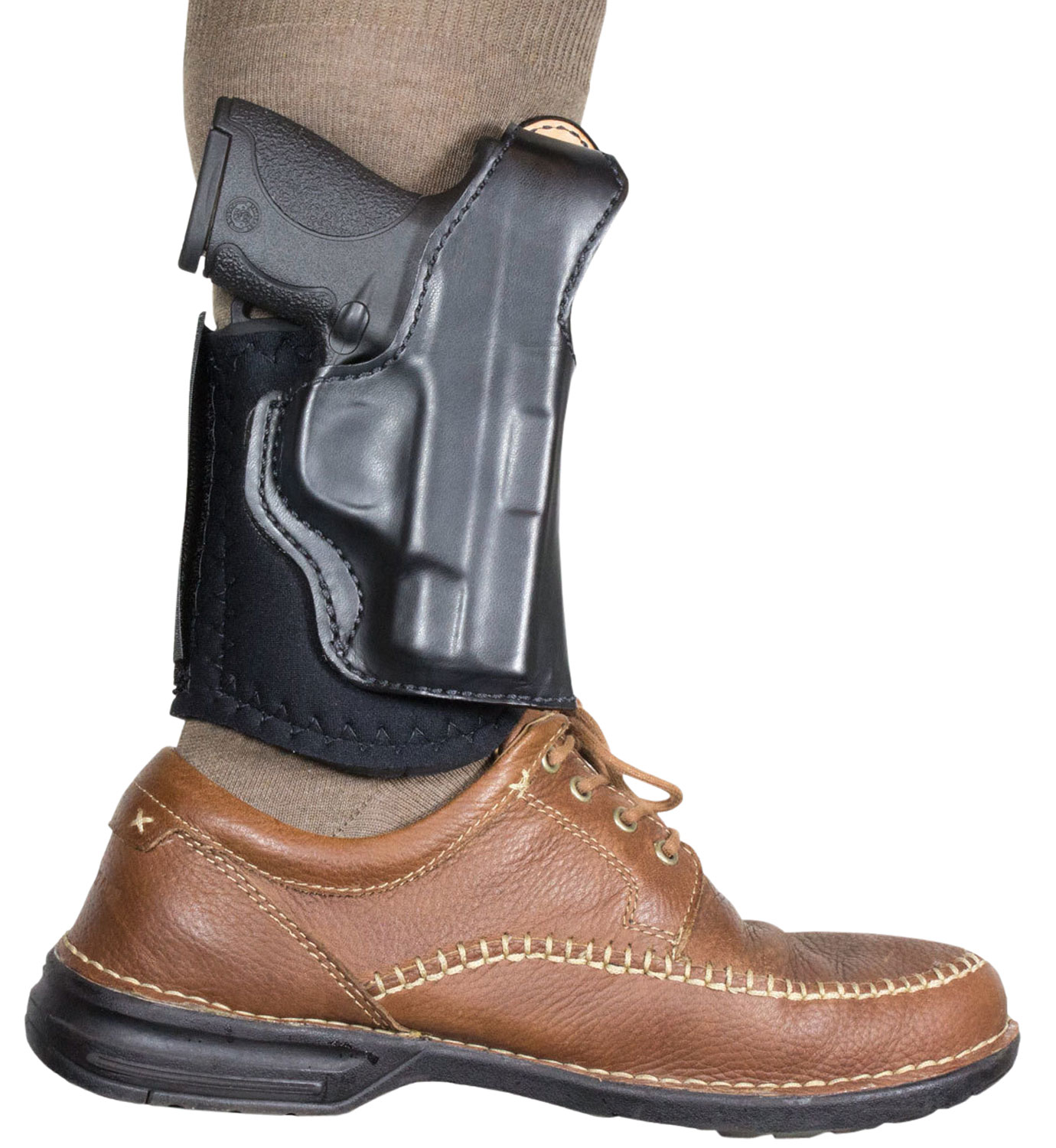 DeSantis Gunhide 014PC02Z0 Die Hard Ankle Rig  Black Saddle Leather S&W J Frame 36,37,60 Right Hand