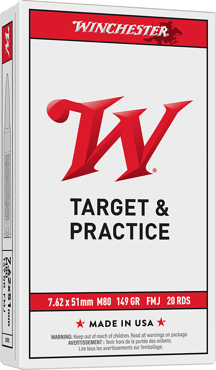 Winchester Ammo WM80 USA M80 7.62x51mm NATO 149 gr Full Metal Jacket Lead Core 20 Per Box 25 Cs