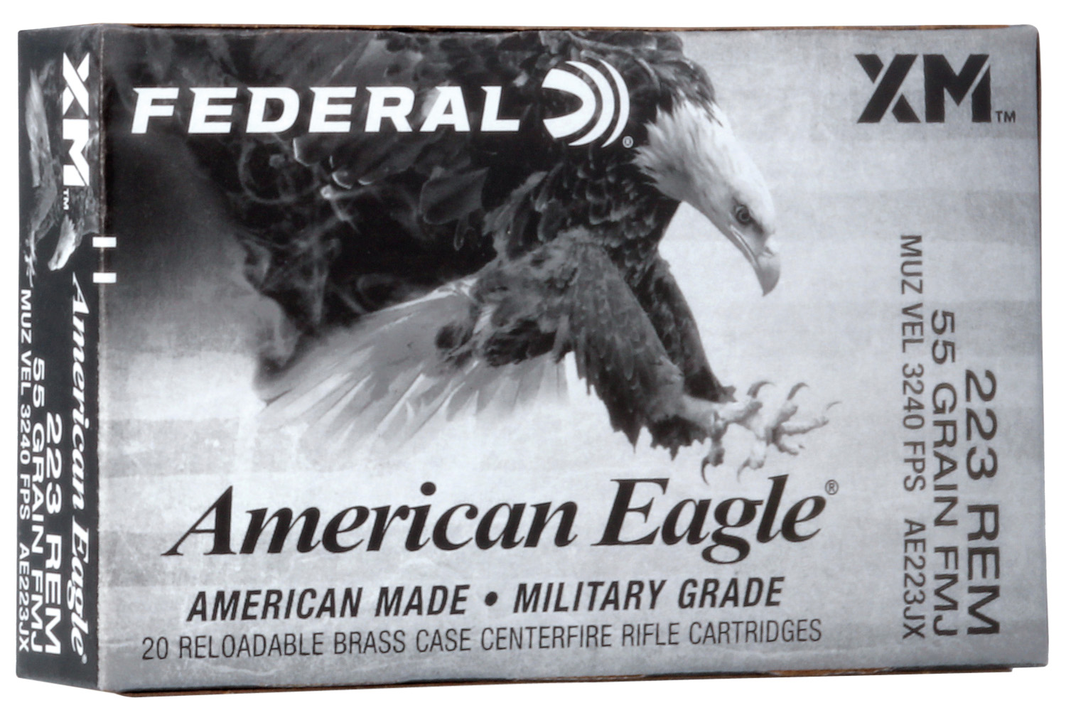Federal AE223JX American Eagle  223 Rem 55 gr 3240 fps Full Metal Jacket Boat-Tail (FMJBT) 20 Bx/25 Cs