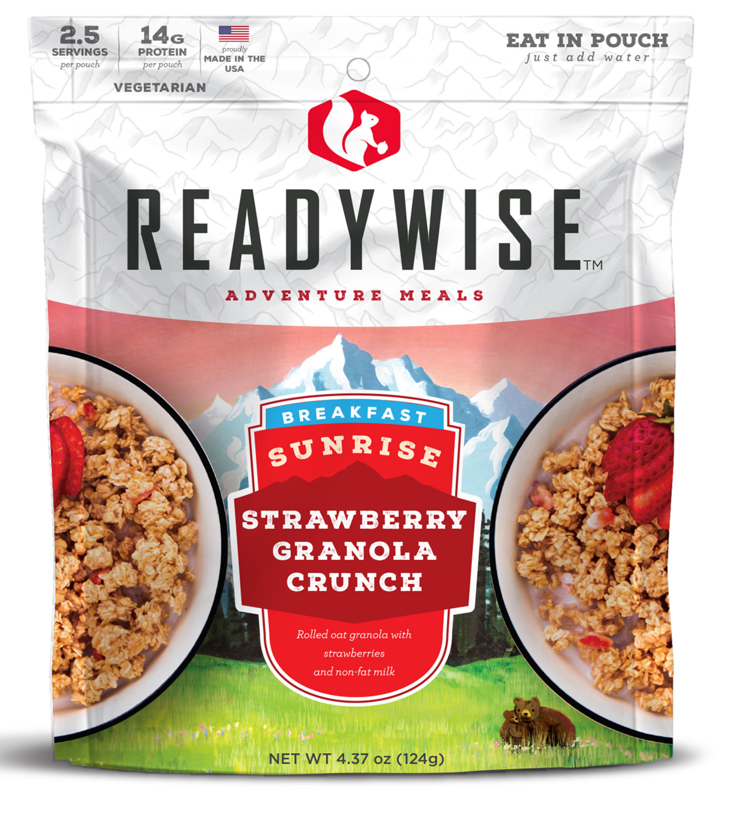 ReadyWise RW05-007 Outdoor Food Kit Sunrise Strawberry Granola Crunch Breakfast Entree 6 Per Case 2.5 Servings Outdoor Camping Pouches