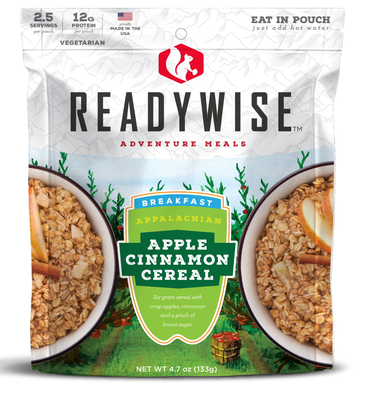 ReadyWise RW05008 Outdoor Food Kit Appalachian Apple Cinnamon Cereal Breakfast Entree 2.5 Servings In A  Resealable Pouch, 6 Per Pack