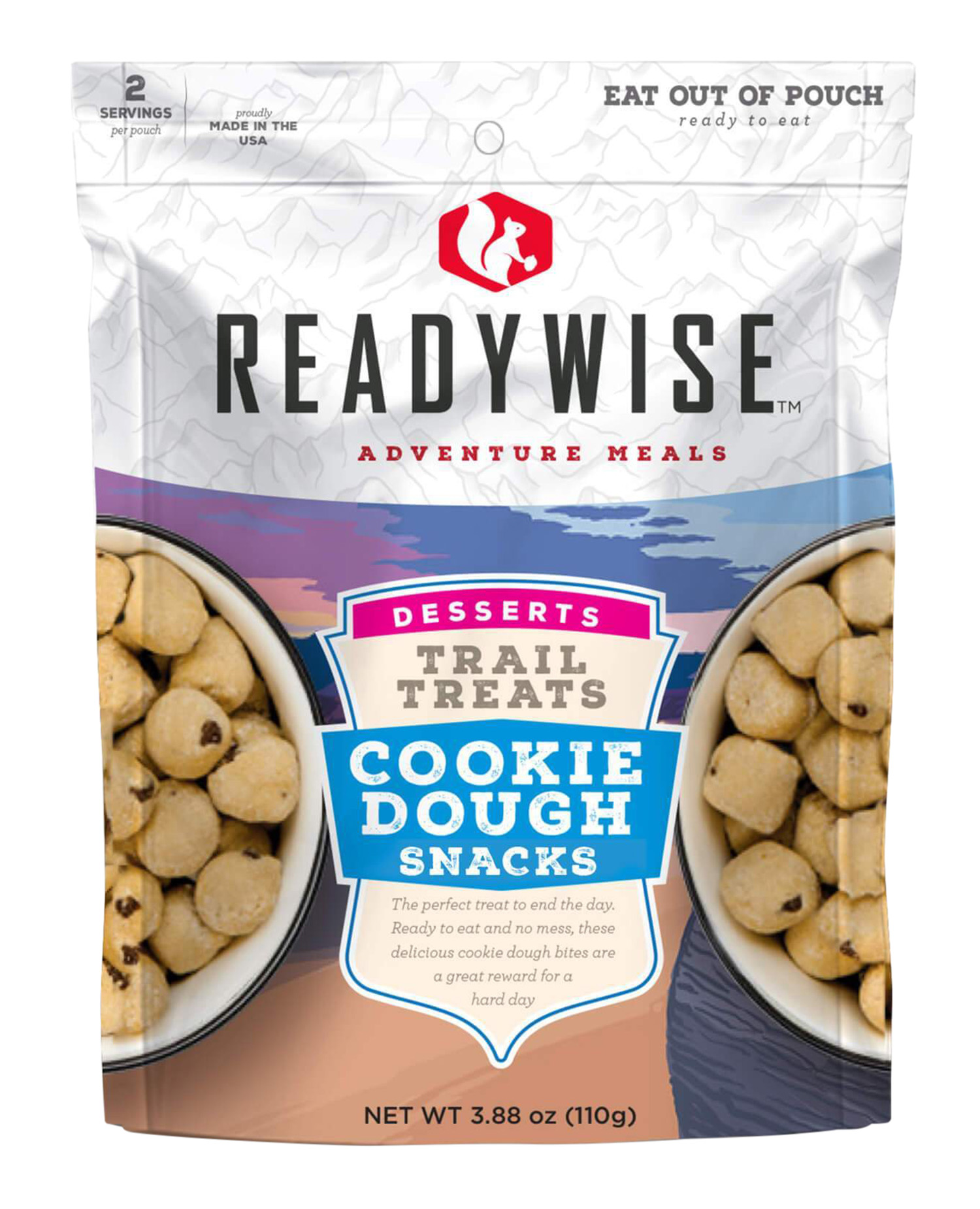 ReadyWise RW05013 Outdoor Food Kit Trail Treats Cookie Dough Snacks 2 Servings In A Resealable Pouch, 6 Per Case