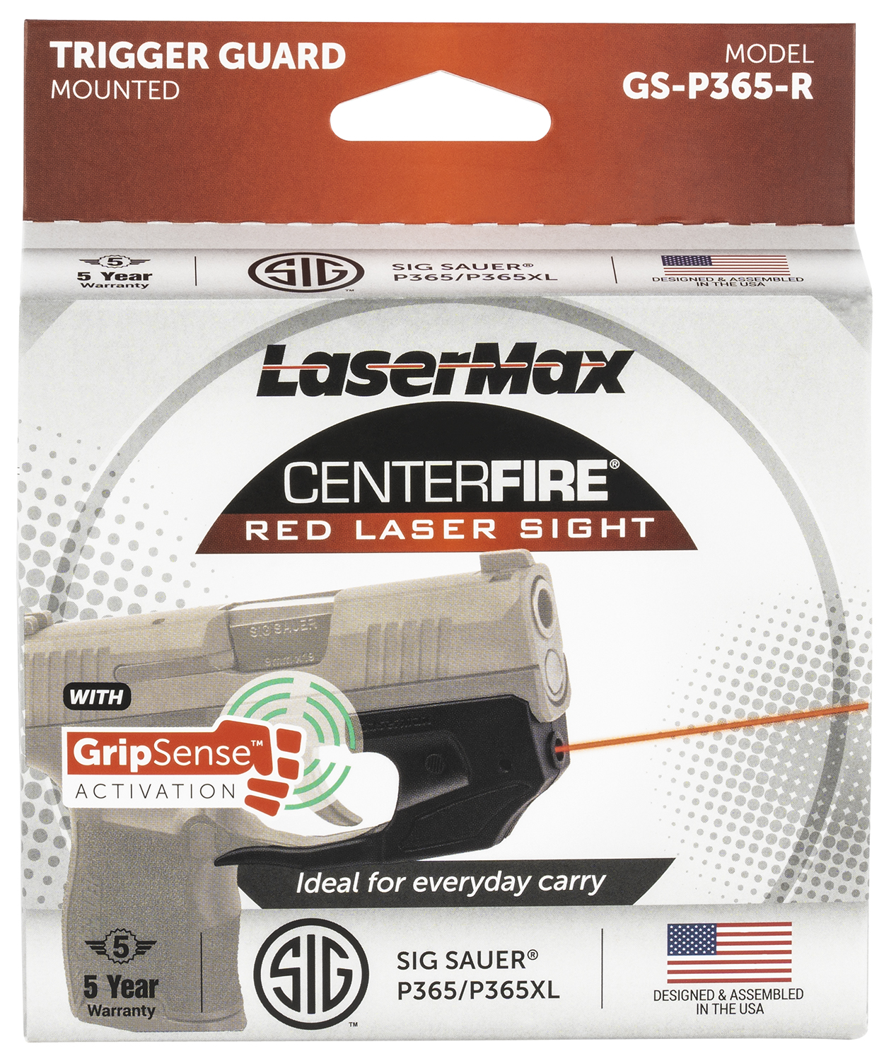 LASERMAX LASER CENTERFIRE RED W/GRIPSENSE SIG P365/P365 XL