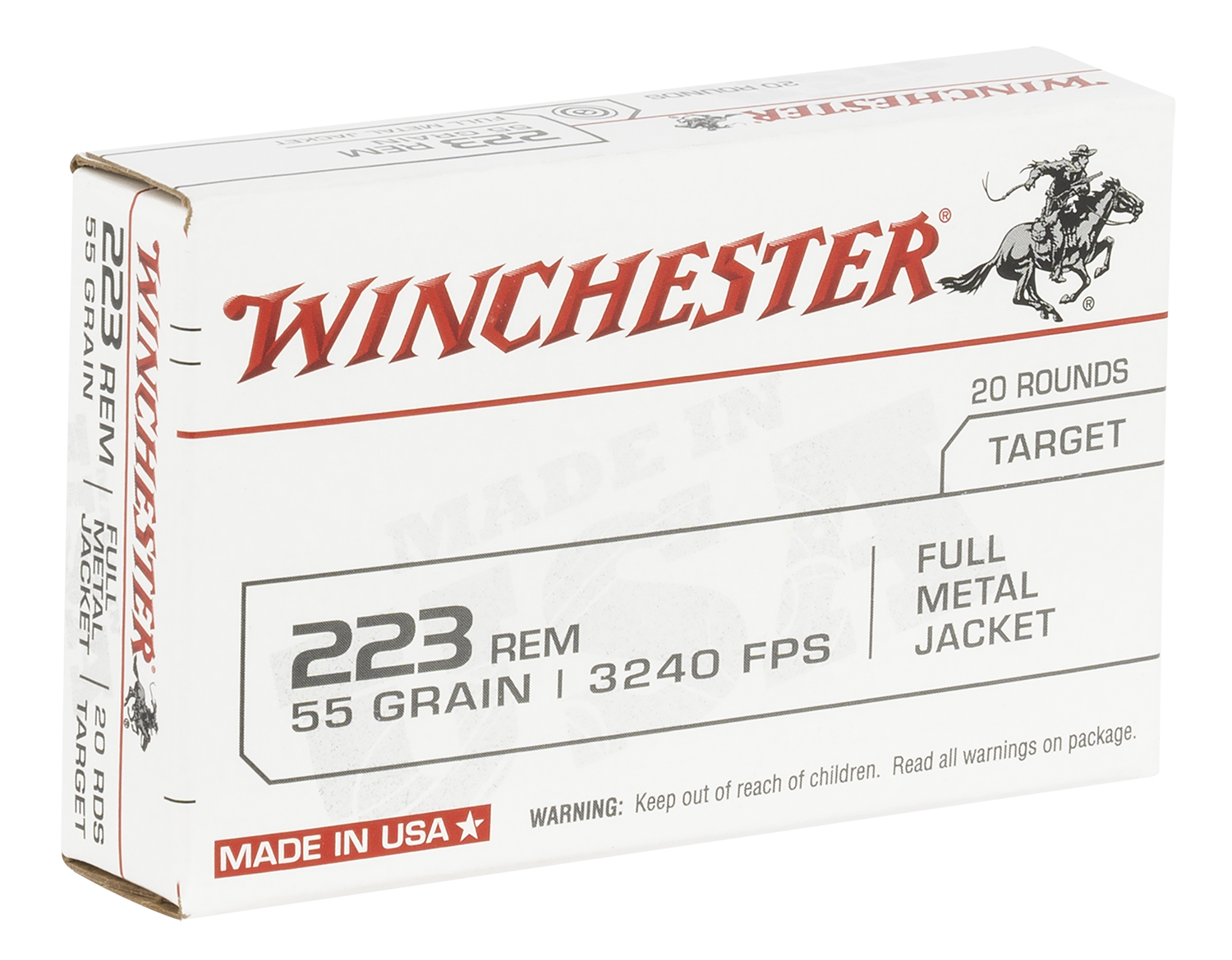 Winchester Ammo W223K USA  223 Rem 55 gr 3240 fps Full Metal Jacket (FMJ) 20 Bx/50 Cs