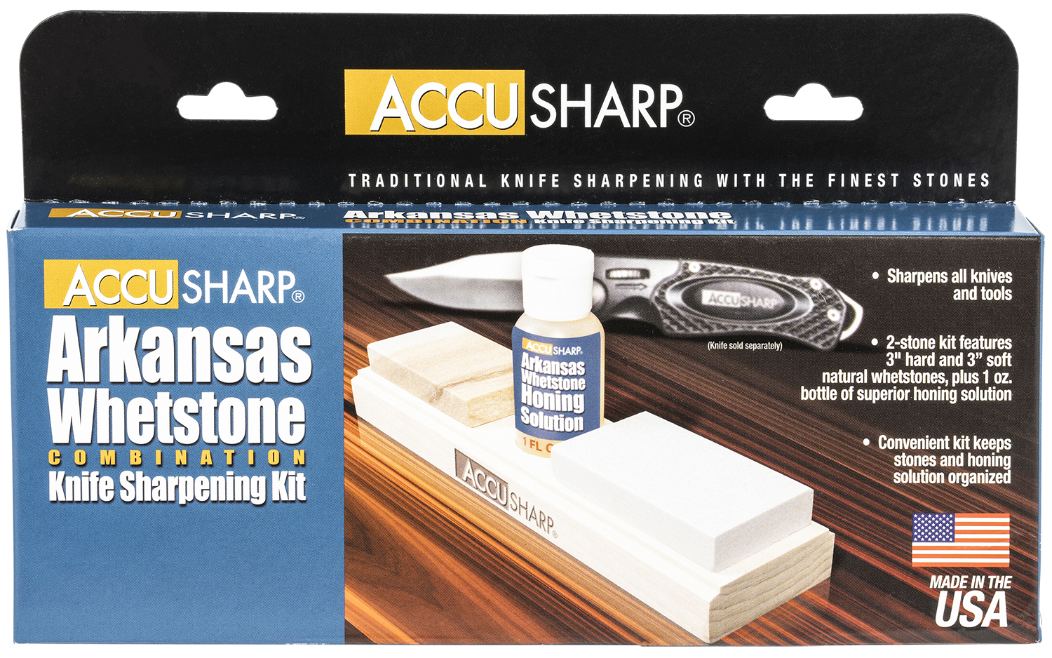 AccuSharp 023C Whetstone Combo Kit Fine, Coarse Natural Arkansas Stone Sharpener Includes Honing Oil
