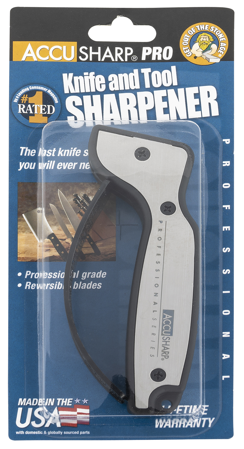AccuSharp 040C Pro Knife & Tool Sharpener Fixed Diamond Tungsten Carbide Sharpener Black/Silver Aluminum/Overmolded Rubber