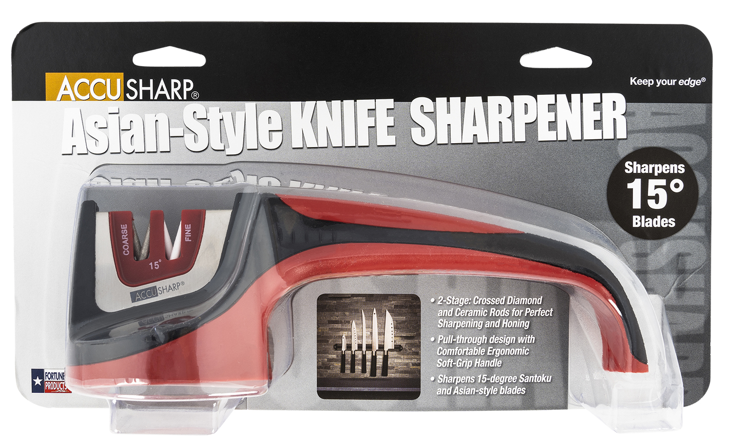 AccuSharp 052C Asian-Style Sharpener Fine Diamond, Ceramic Sharpener Red
